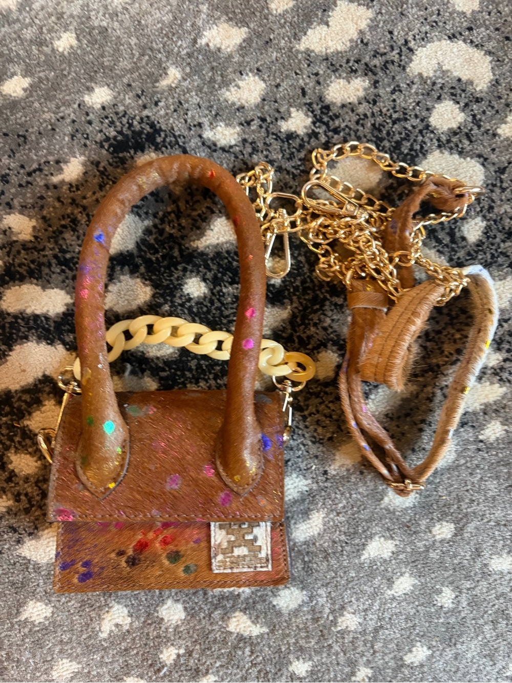 Charlie Leather Cowhide Metallic Mini Crossbody Purse Bag